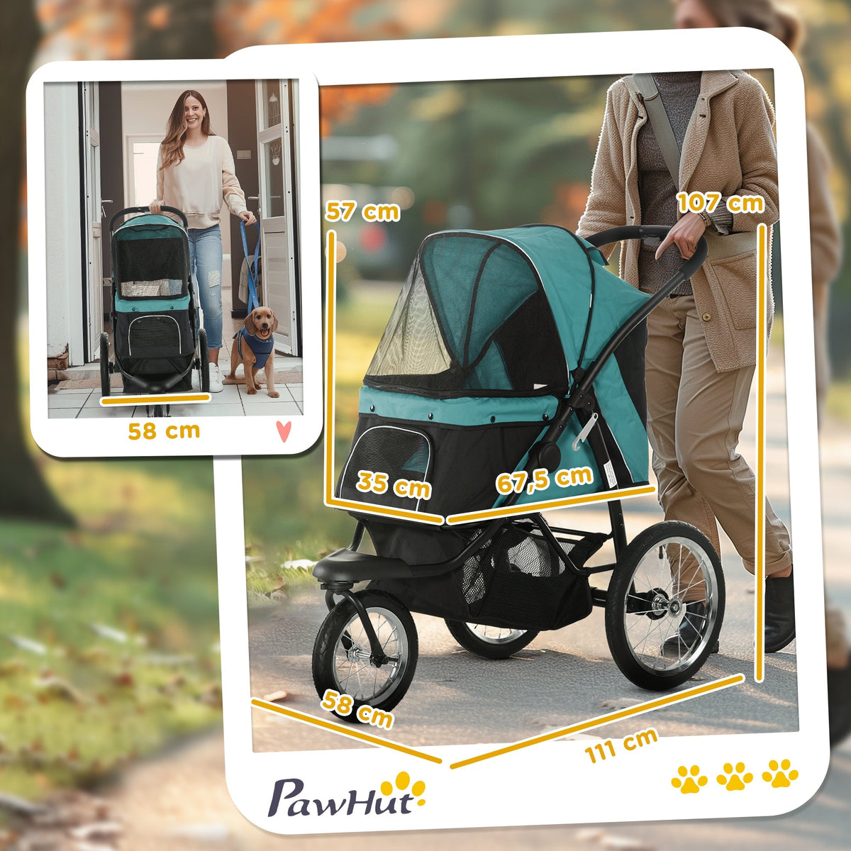 Dog Stroller Foldable All-Terrain 20 kg Dark Green