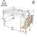 Loft Bed 140x200cm with LED Lights & Storage - White Metal