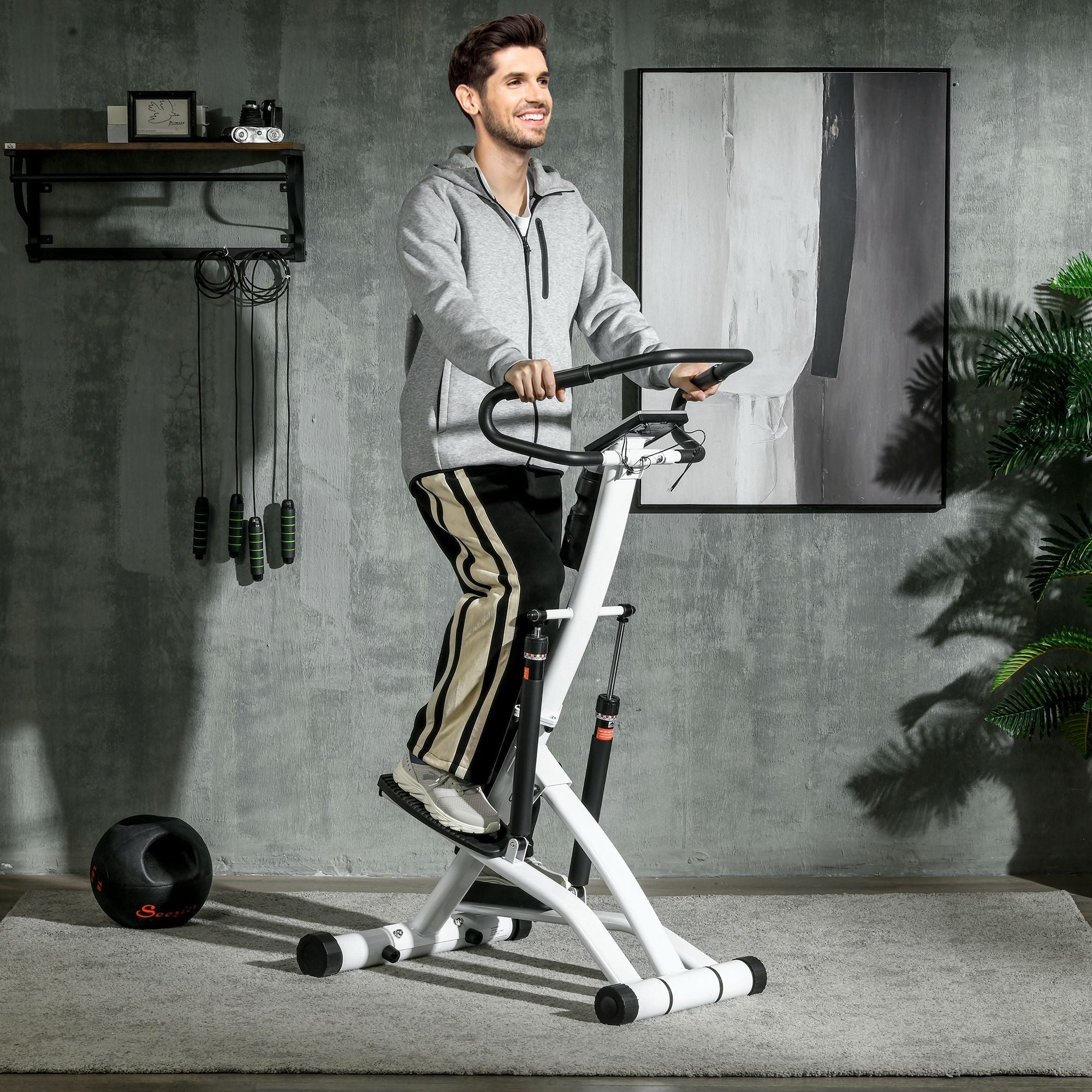 Stepper Home Trainer with Handle and 12 Resistance Levels, Black/Silver
