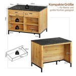 Kitchen Island Country Style 2 Drawers 4 Shelves Bar Area - Oak Wood/Black Marble