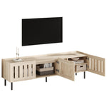 Minimalist Lowboard TV Stand 160cm Openwork Design for 65-inch TV - Natural Wood