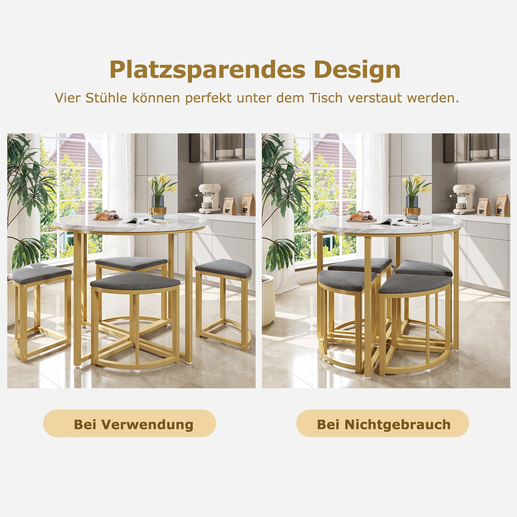 Dining Table Set 5-Piece Modern Luxury Gilded Iron Frame Grey Velvet