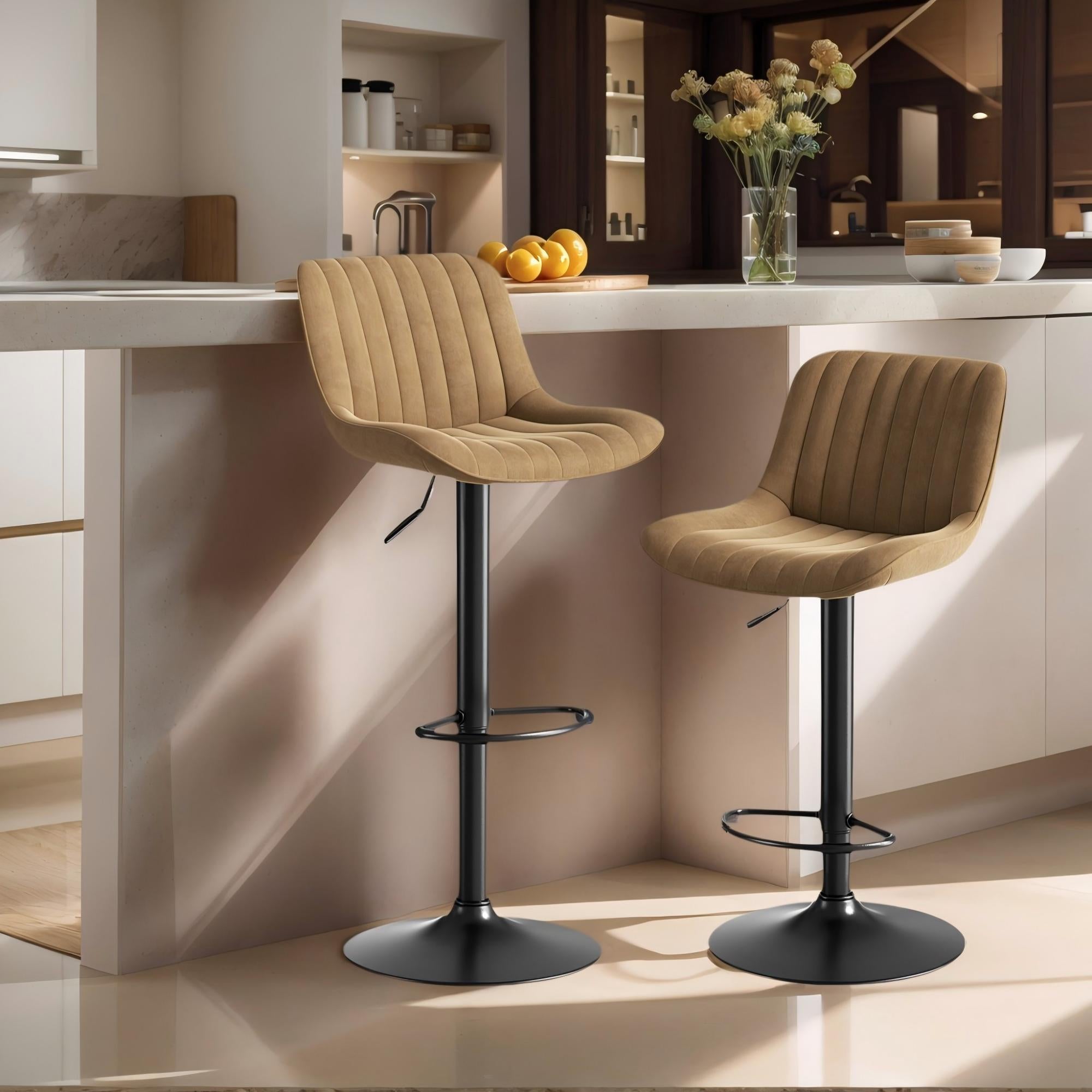 Dining Room Bar Stool Swivel Chairs, Set of 2, Height Adjustable, 360° Swivel, Velvet