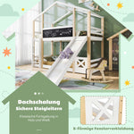 Children's Bed Tree House, Loft Bed with Slide & Ladder, 90x200cm, Natural & White