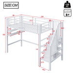 Loft Bed 90x200cm Storage Ladder Shelves - White