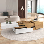 Extendable Coffee Table, Living Room Side Table with Drawers, Color Block Structure