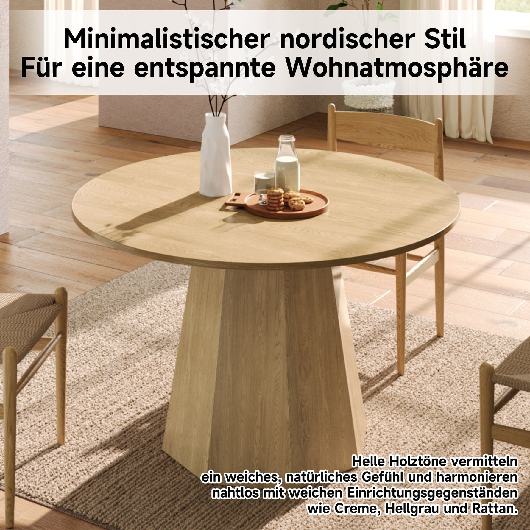 Round Dining Table 120x120cm 4-6 Seater Classic Scandinavian Style Oak