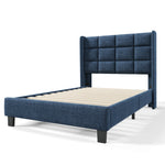 Modern design upholstered bed, single with slatted frame 90x200cm, blue linen