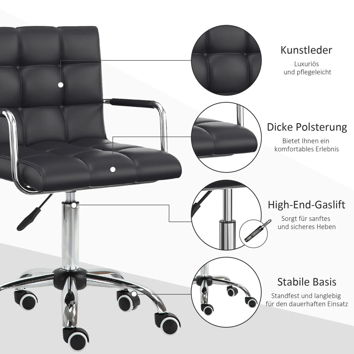 Ergonomic Desk Chair, Height Adjustable with Armrests, Office & Home, Black
