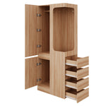 Wardrobe 70x40x170cm Drawers Single Door Open Storage - Wood Color