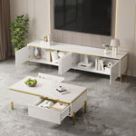 TV Cabinet and Coffee Table Set Modern Luxury High-Gloss Gold Edges Storage - Solid Color