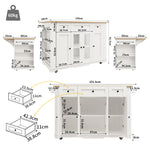 Kitchen Island Cabinet Tempered Glass Worktop Storage - White