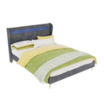 Modern Upholstered Bed 140x200cm with LED Headboard & Mattress, Grey