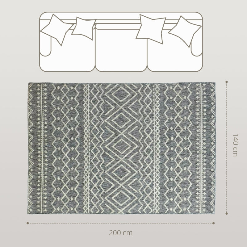 Rug Flat Weave Washable Anti-Slip Boho, Grey