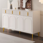 Sideboard, 4 Doors 4 Drawers, Gold Handles Legs, White MDF