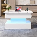 Coffee Table 100x50x51.5cm Lift-Top LED USB Power Outlet Storage, White