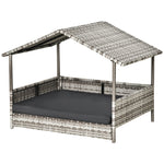 Rattan Dog House with Cushion, Outdoor Kennel, Grey Plastic