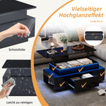 Coffee Table Height-Adjustable Hidden Storage Drawer LED High-Gloss Black