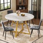 Round Dining Table Metal Legs Marble Look - Black/White