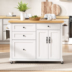 Mobile Kitchen Island, Extendable Dining Table Multifunctional Drawers, White