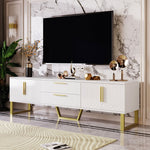 High-Gloss TV Cabinet Engraved Door Gold Handles & Feet Storage
