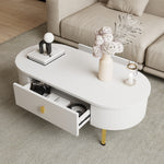 Coffee Table with Two Drawers, Curved Corners, Golden