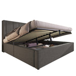Upholstered Bed 140x200 with Storage & Charging Station, Grey Linen
