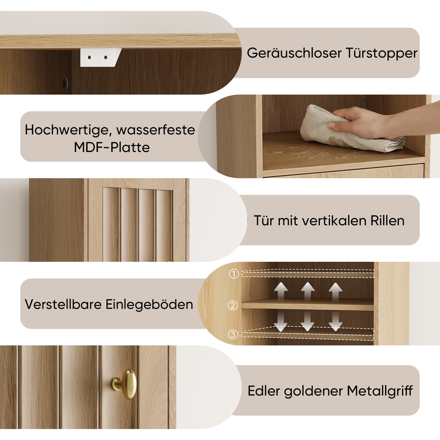 Tall Cabinet Washing Machine Cabinet with Doors and Open Shelves, Narrow Freestanding Storage, Oak Look