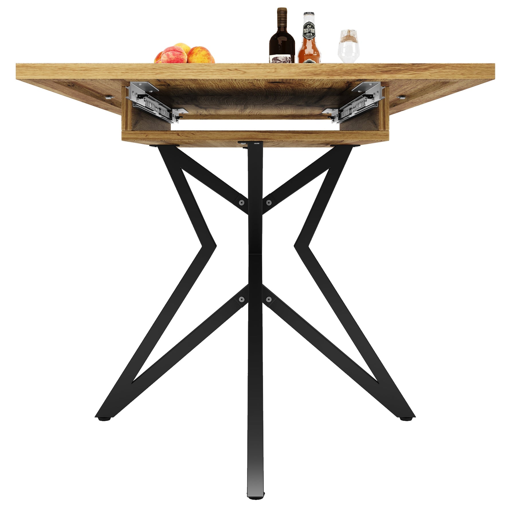 Extendable Dining Table Set with 4 Chairs, Dark Grey Velvet and Walnut Look