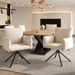 Dining Swivel Armchair Set of 6, Upholstered 360° Metal Legs Lumbar Support - Velvet Beige