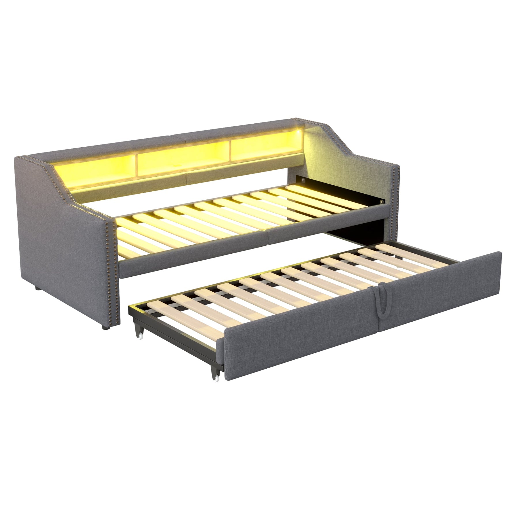 N623P307921E Sofa Bed, Pull-Out 90x200cm to 180x200cm, Upholstered with Storage/USB/LED