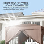 Gazebo 3x3m, Water-Repellent Stable Pop-Up with 4 Side Panels, Coffee