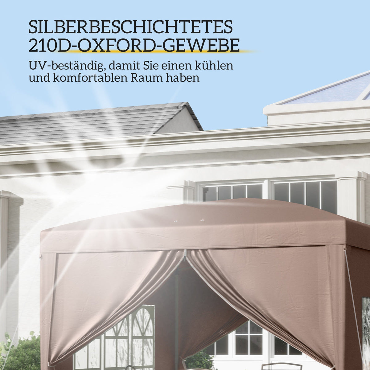 Gazebo 3x3m, Water-Repellent Stable Pop-Up with 4 Side Panels, Coffee