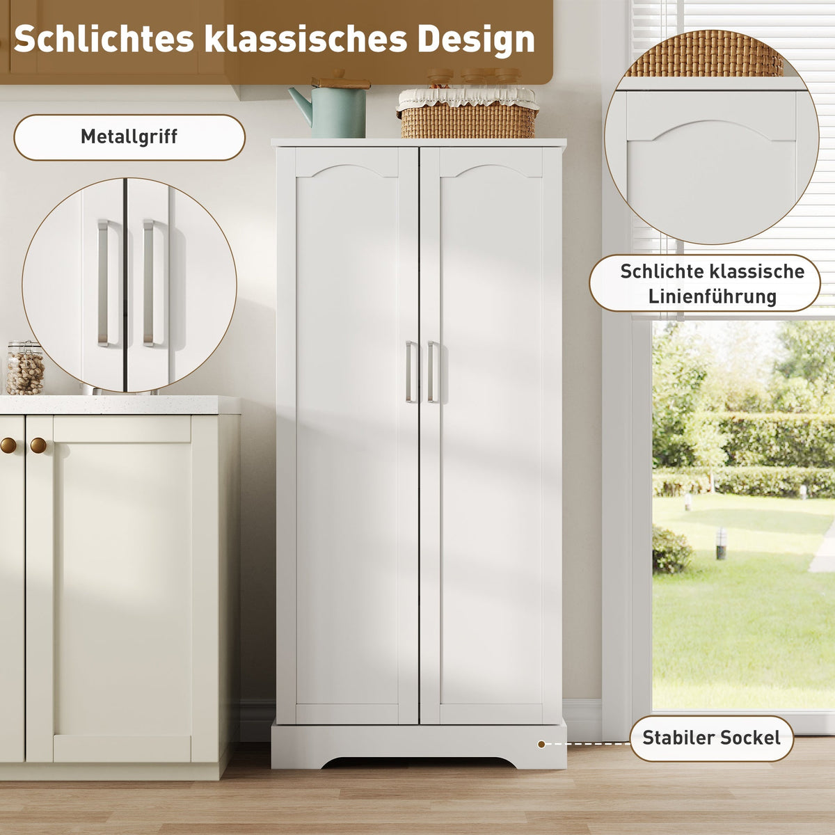 Kitchen Cabinet 60x35x128cm LED Sensor Adjustable Shelves Double Door - White