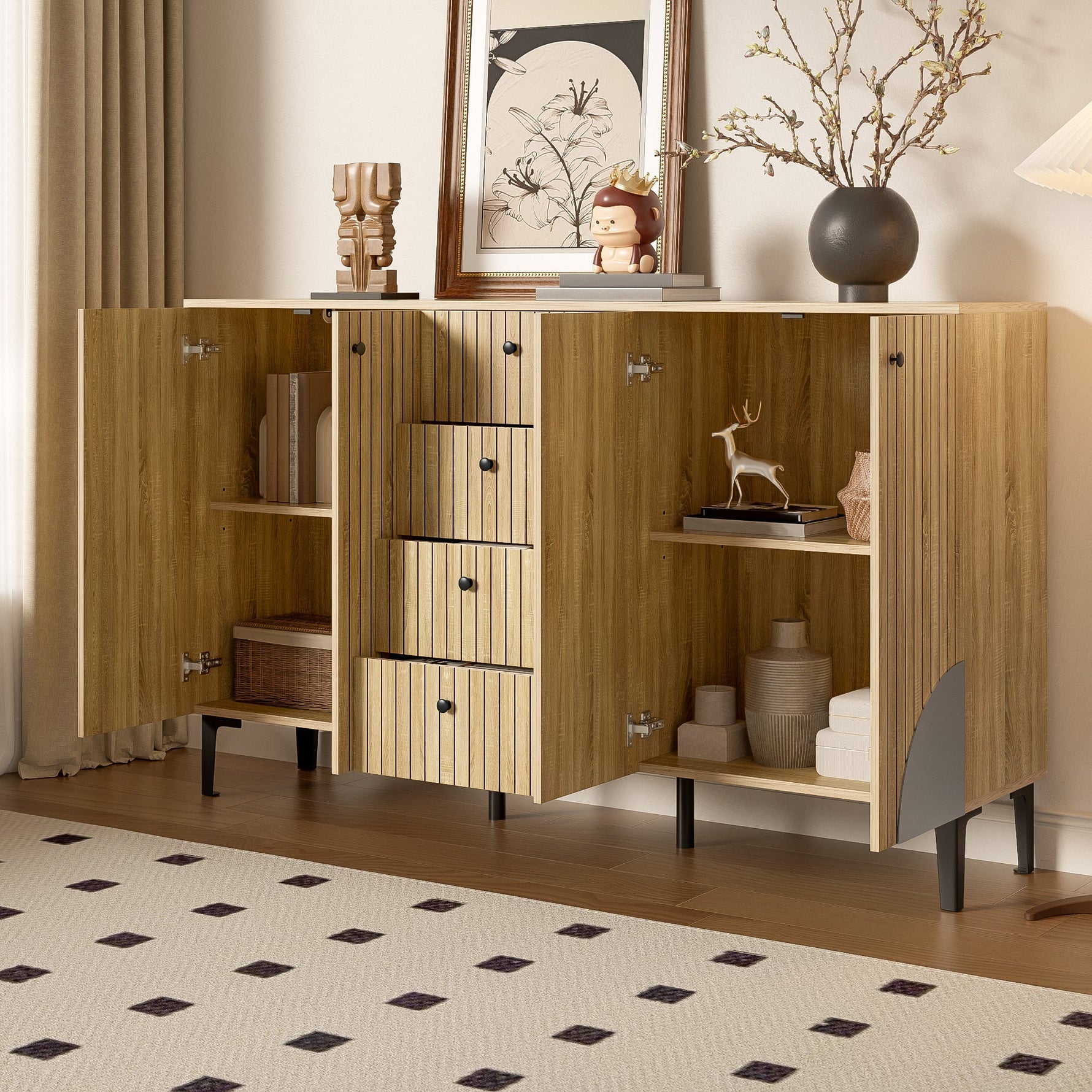 Storage Cabinet 4 Doors 4 Drawers 160x36x94cm - Modern Wood