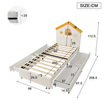 Children's House Bed 90x200 with 4 Drawers, Beige Velvet