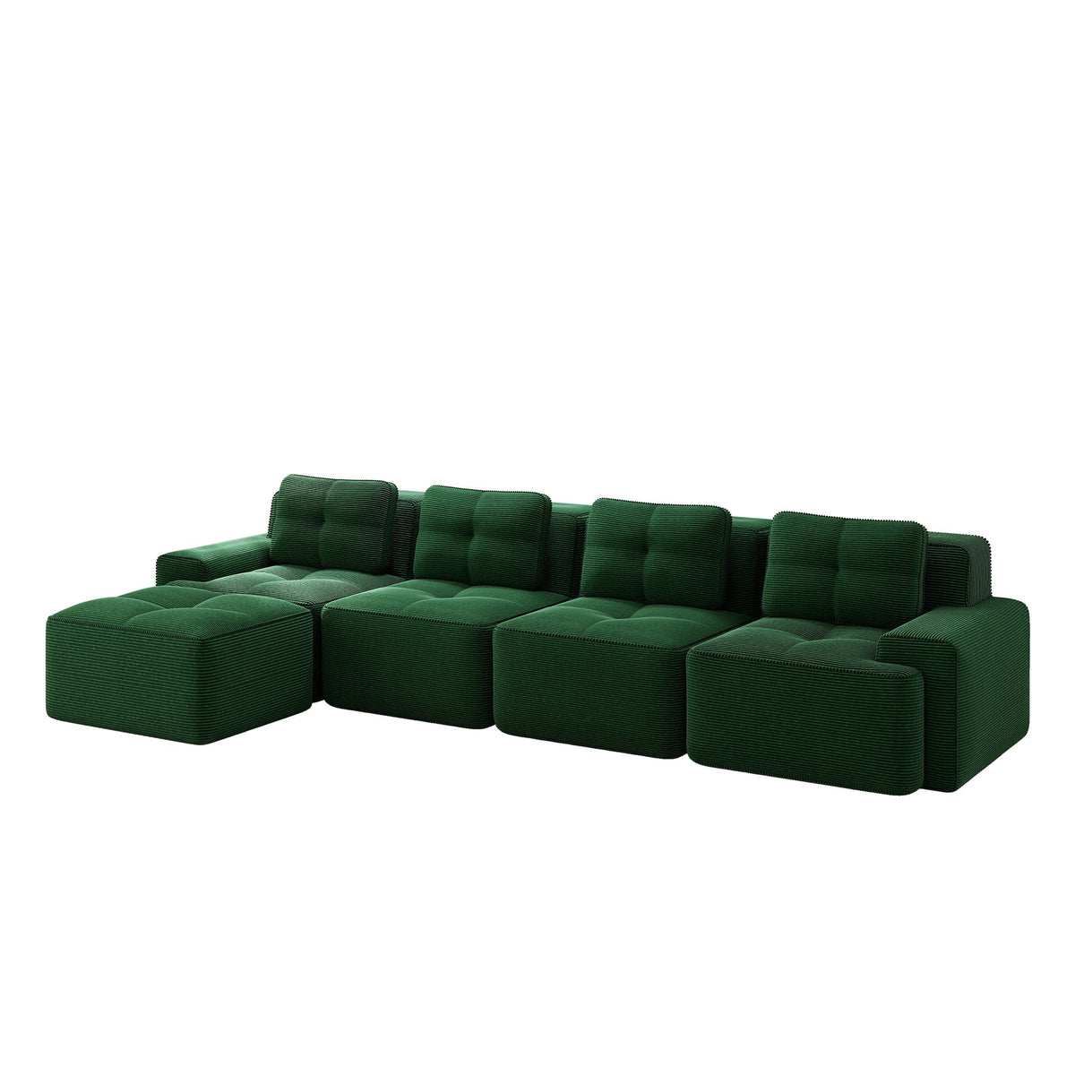 Boneless Sofa Modular L-Shaped Chaise Lounge 4-Seater Deep-Seat - Corduroy Green