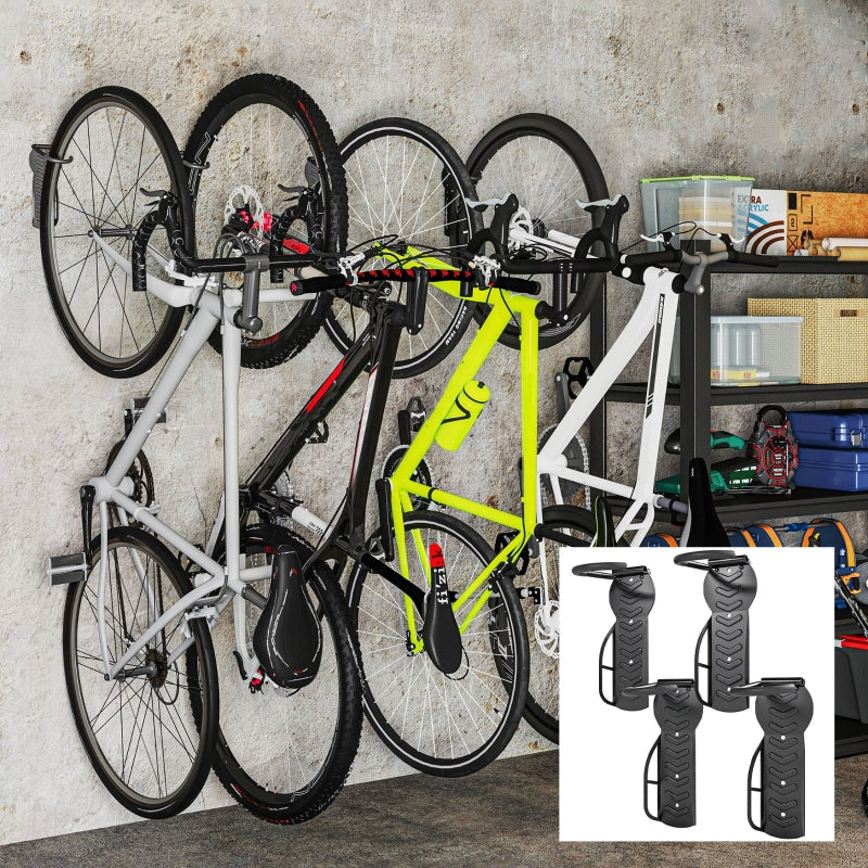 Bicycle Wall Mounts, Vertical Foldable for 4 Bikes, Black