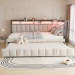 Upholstered Sofa Bed 90x200cm with Trundle & LED, Beige Velvet