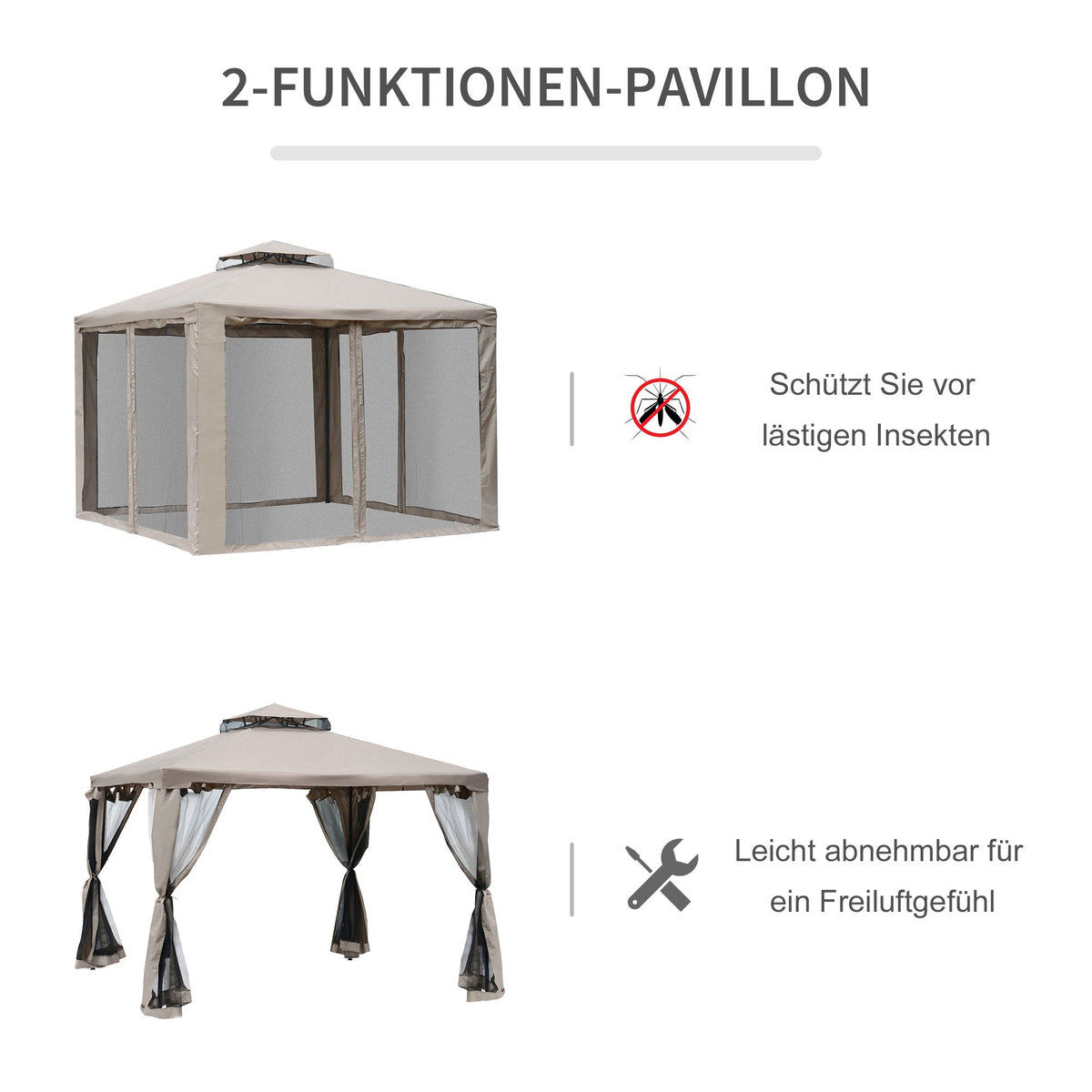 3x3m Garden Gazebo with 4 Sidewalls, Weatherproof, for Garden Parties & Events, Metal & Polyester, Grey