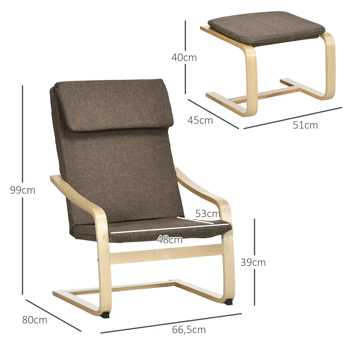Relaxing Armchair with Footstool, Wingback Dining Chair, Linen Brown