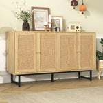Sideboard with Real Rattan Weave, 4 Doors, 140x39.5x80 cm