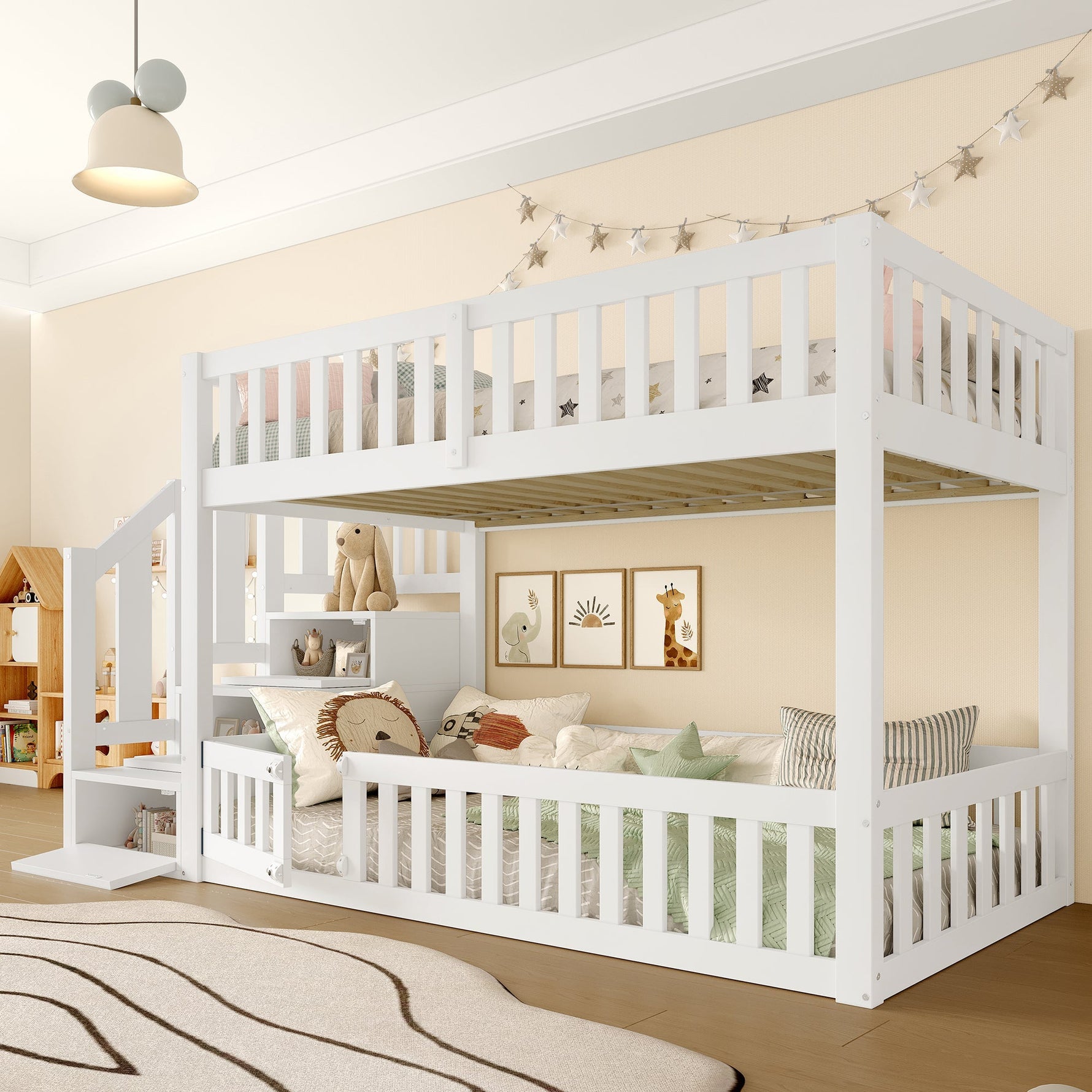 Bunk Bed with Storage Ladder, 90x200cm, White