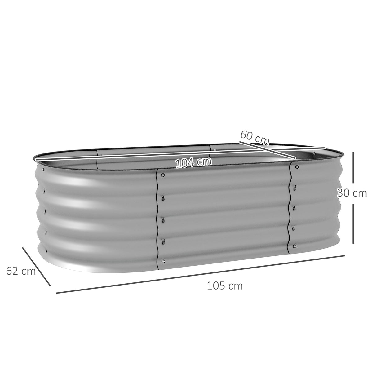 Metal Raised Garden Bed Planter Box 105x62x30cm Open Bottom Silver