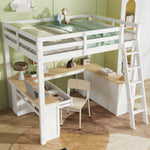 Loft Bed with U-Shaped Desk & Drawers 140x200cm - White & Natural
