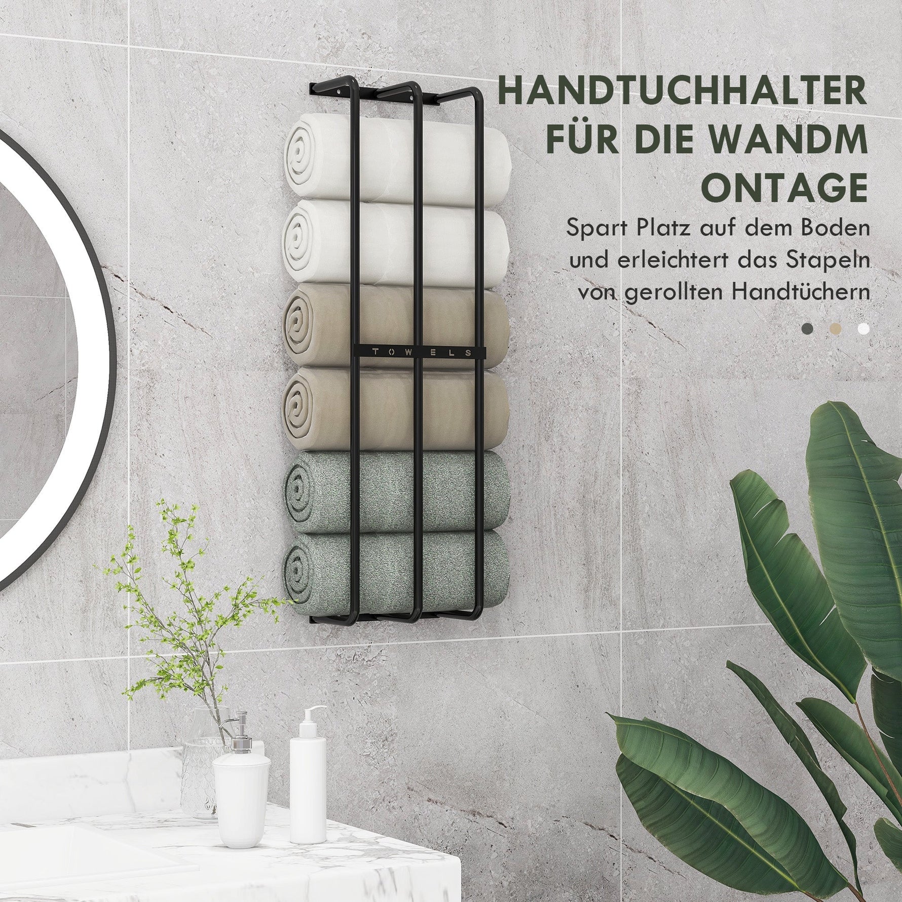 Towel Rail Wall Mounted, 6 Large Towel Holder, Metal