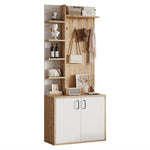 Coat Rack, 75x33x180cm Wardrobe, Shoe Storage & Hooks, Wood & White