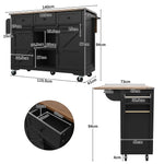 Mobile Kitchen Island Extendable Countertop 2 Sliding Doors 3 Drawers Wood Grain - Black