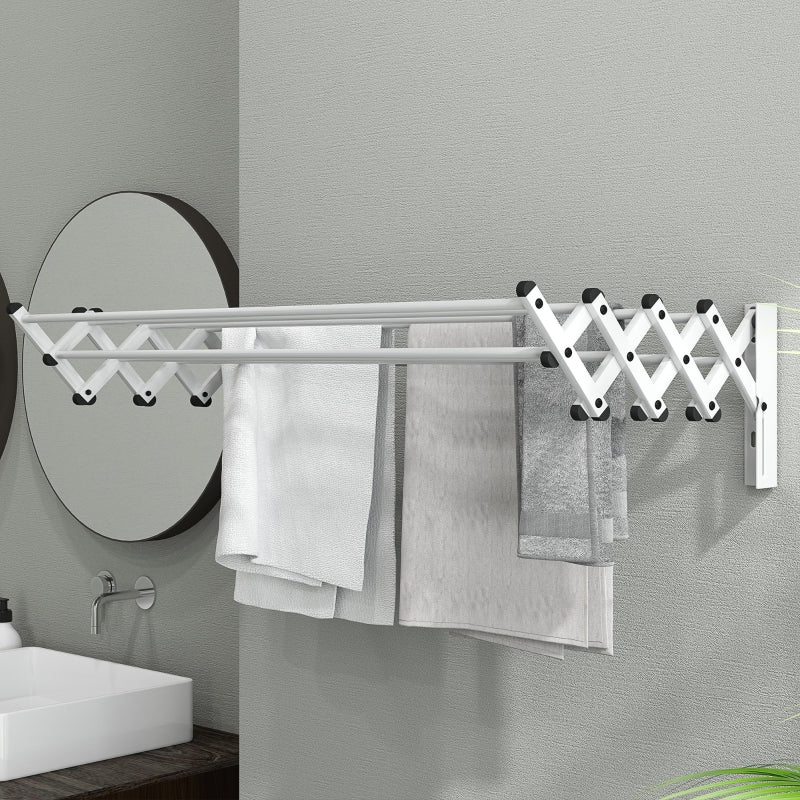 Clothes Airer, Wall Mounted Extendable Drying Rack, 8 Rods, Silver Aluminum