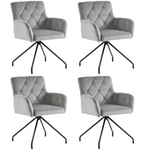 Dining Chairs Set of 4 with Diamond Pattern and Lumbar Support, Light Grey Velvet